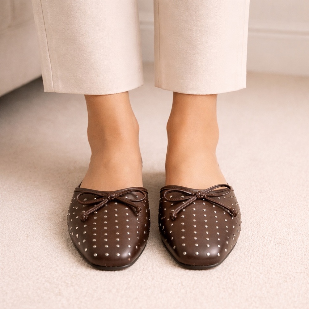 Studded Brown Slip-On Mules